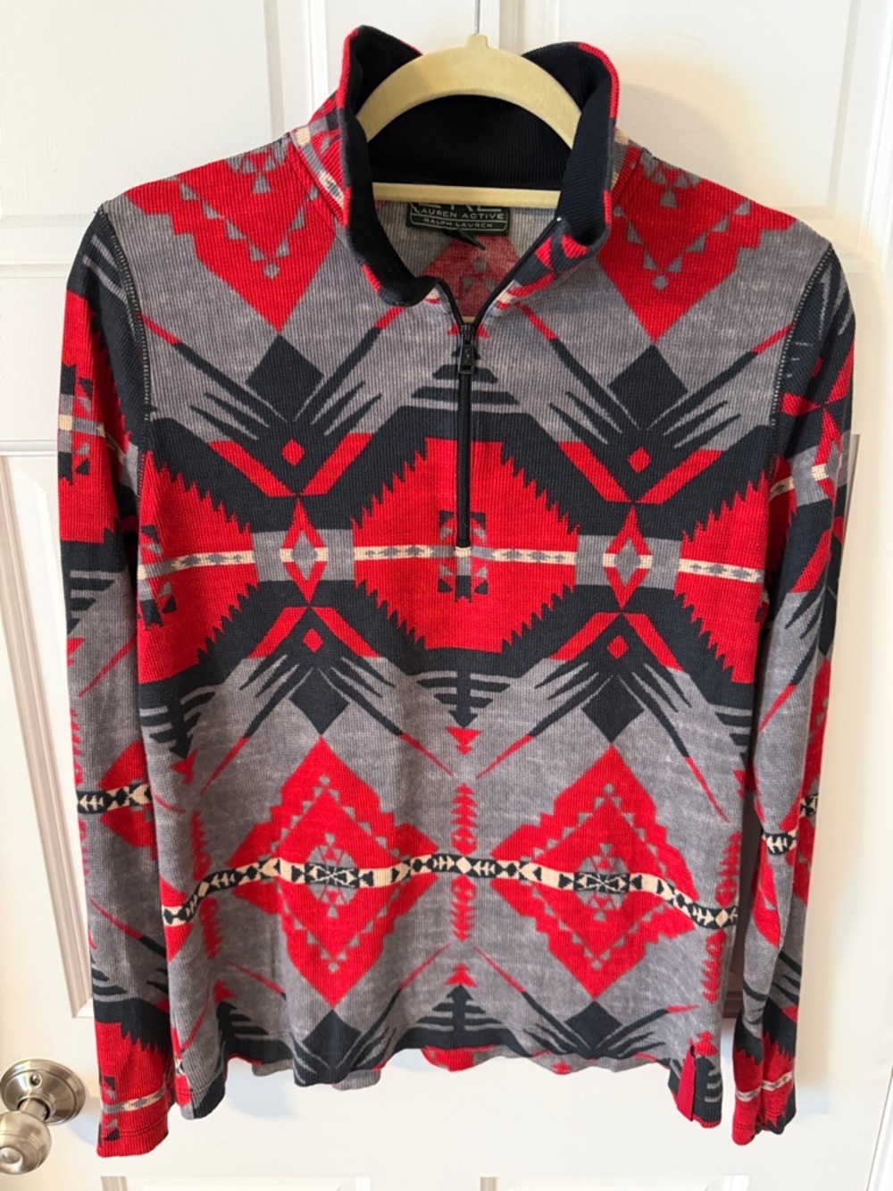 Vtg Lauren Ralph Lauren 1/4 Zip Waffleknit Mock Pullover Women’s Aztec Navajo XL